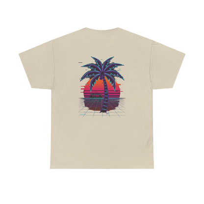 Retro Palm Tree Sunset T-Shirt — Vintage Tropical Beach Tee