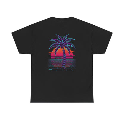 Retro Palm Tree Sunset T-Shirt — Vintage Tropical Beach Tee