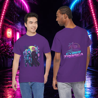 Cyberpunk Tropical Duo Tee — Neon Futuristic Beach Graphic T-Shirt