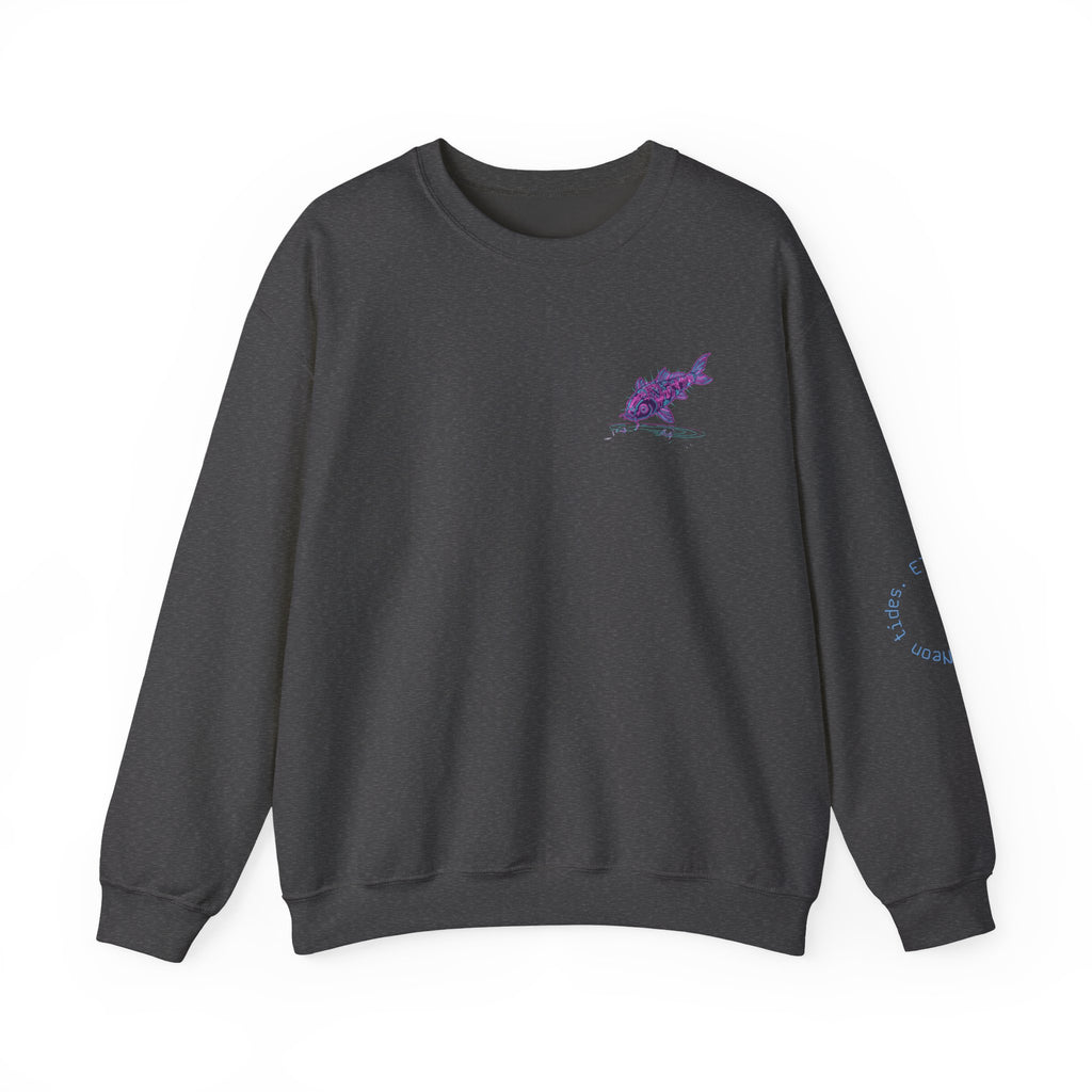 Crewneck Sweatshirt — Pastel Japanese Text Repeat & Purple Fish Graphic