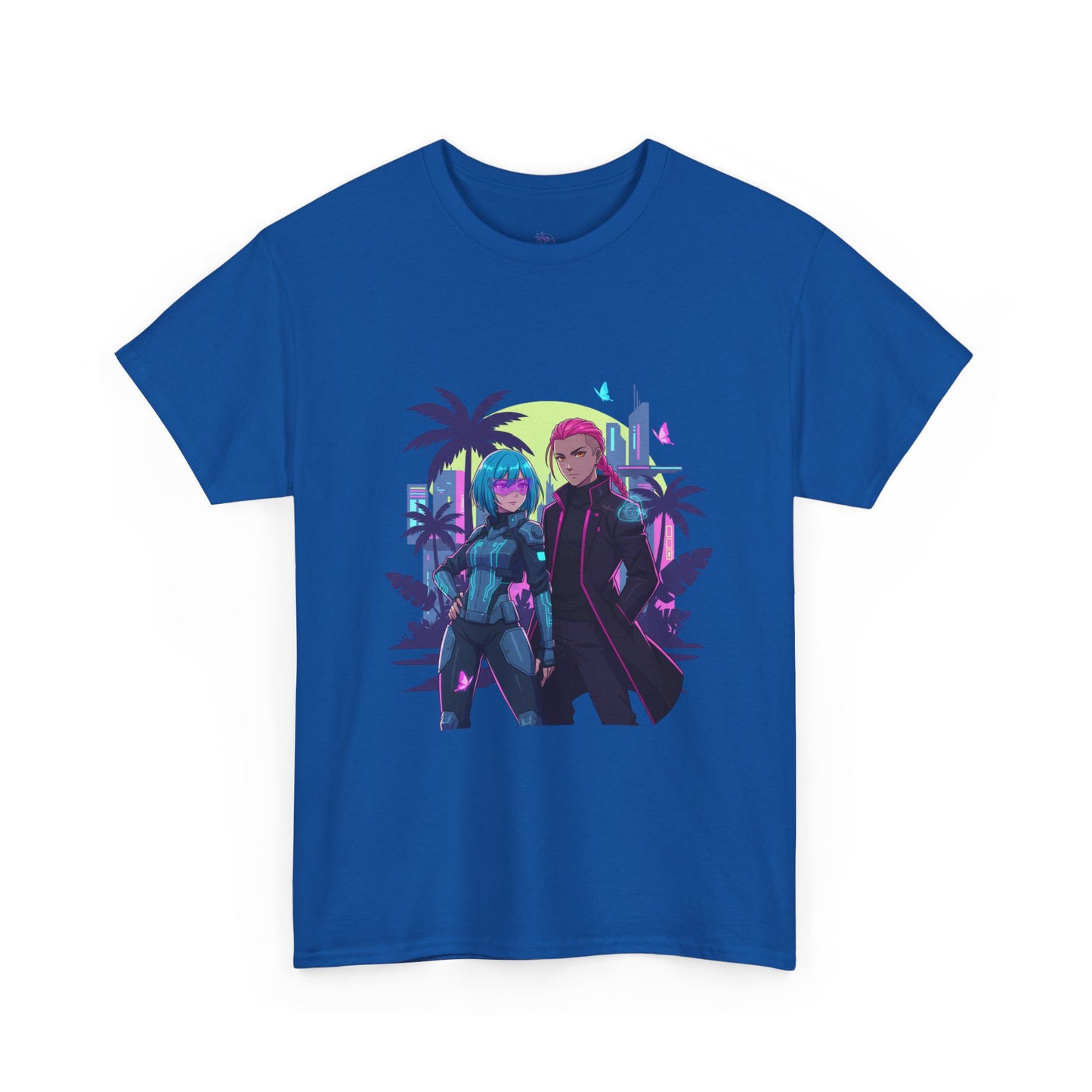 Cyberpunk Tropical Duo Tee — Neon Futuristic Beach Graphic T-Shirt