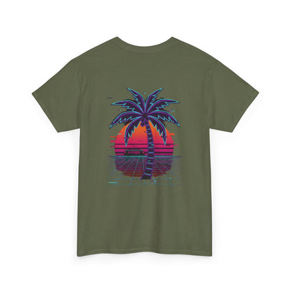 Retro Palm Tree Sunset T-Shirt — Vintage Tropical Beach Tee