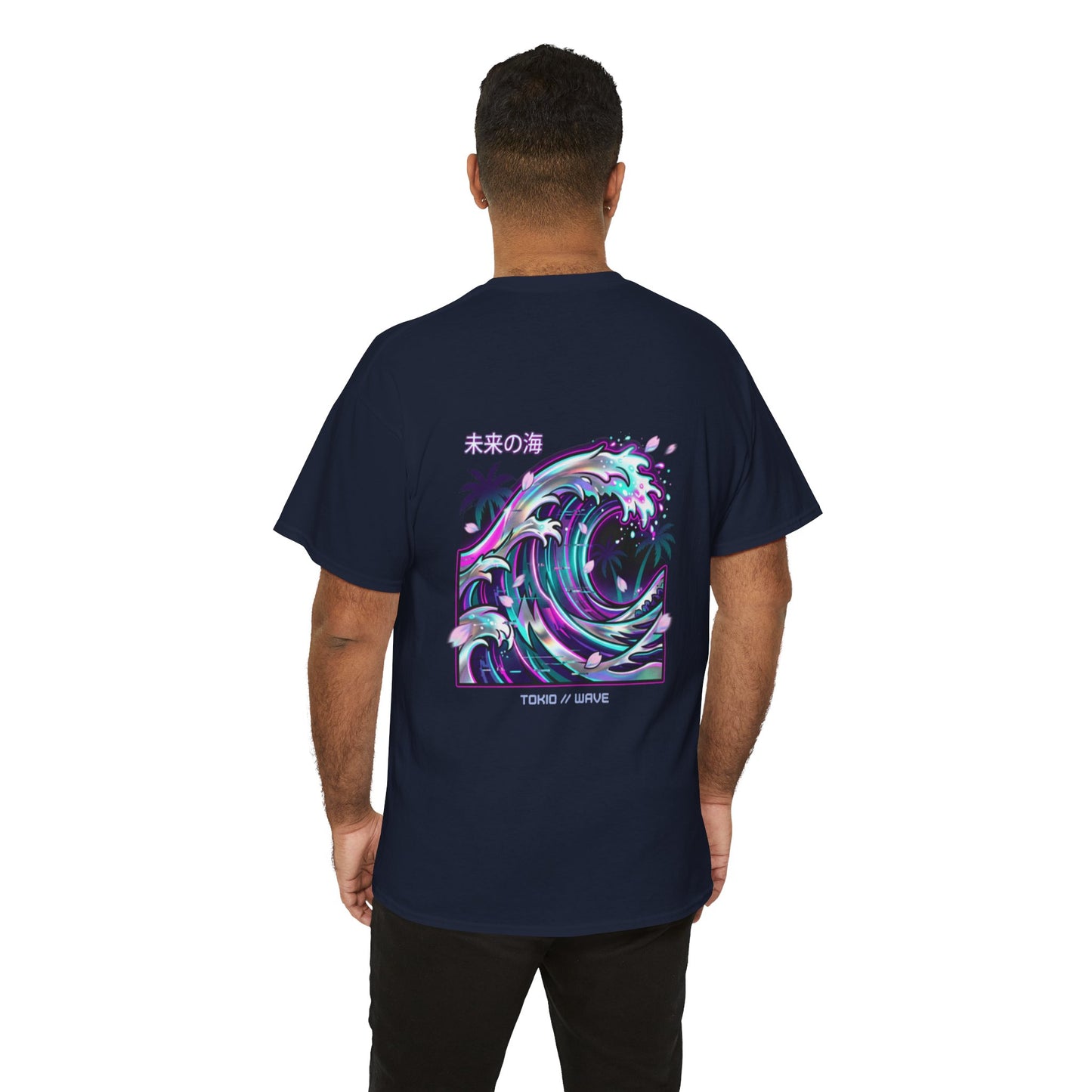 Vaporwave Japanese Surf T-Shirt — "未来の海" Retro Neon Aesthetic
