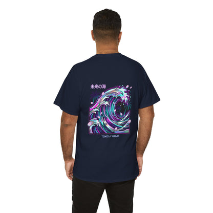 Vaporwave Japanese Surf T-Shirt — "未来の海" Retro Neon Aesthetic