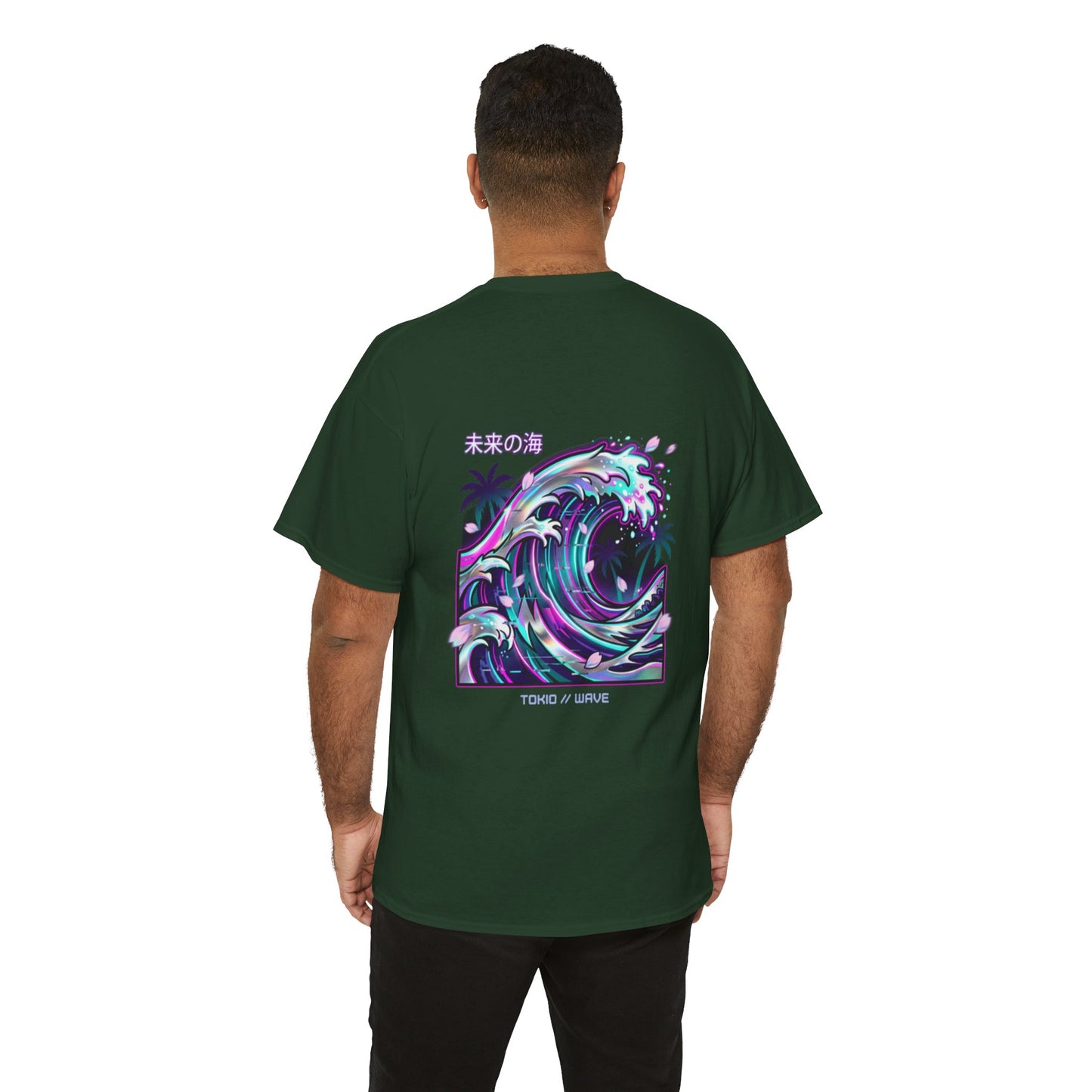 Vaporwave Japanese Surf T-Shirt — "未来の海" Retro Neon Aesthetic