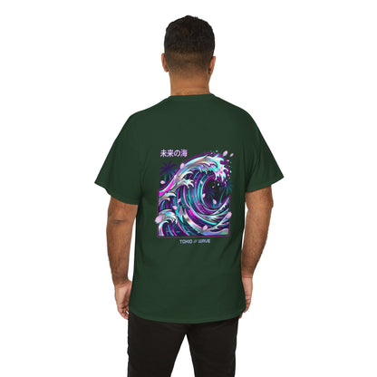 Vaporwave Japanese Surf T-Shirt — "未来の海" Retro Neon Aesthetic