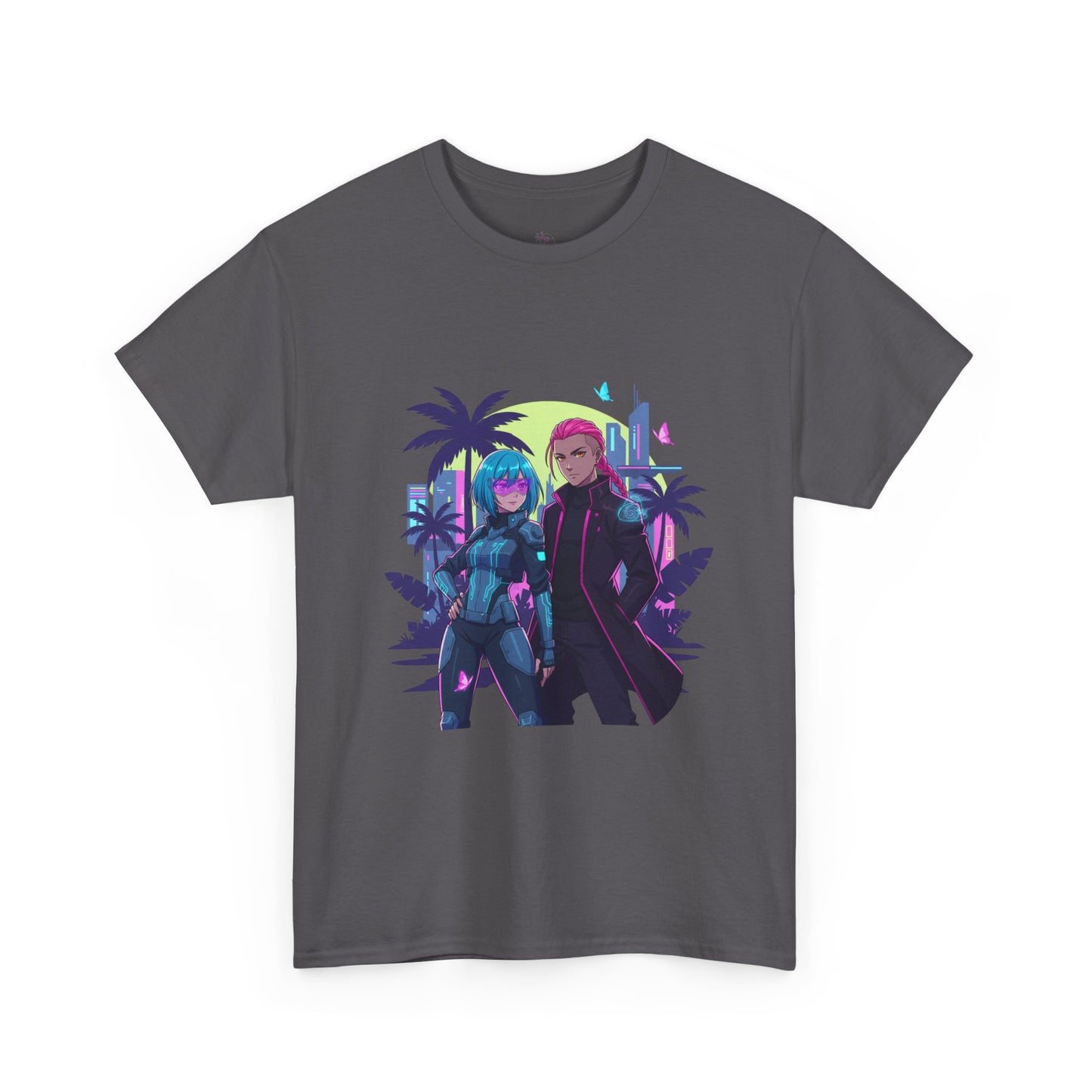 Cyberpunk Tropical Duo Tee — Neon Futuristic Beach Graphic T-Shirt