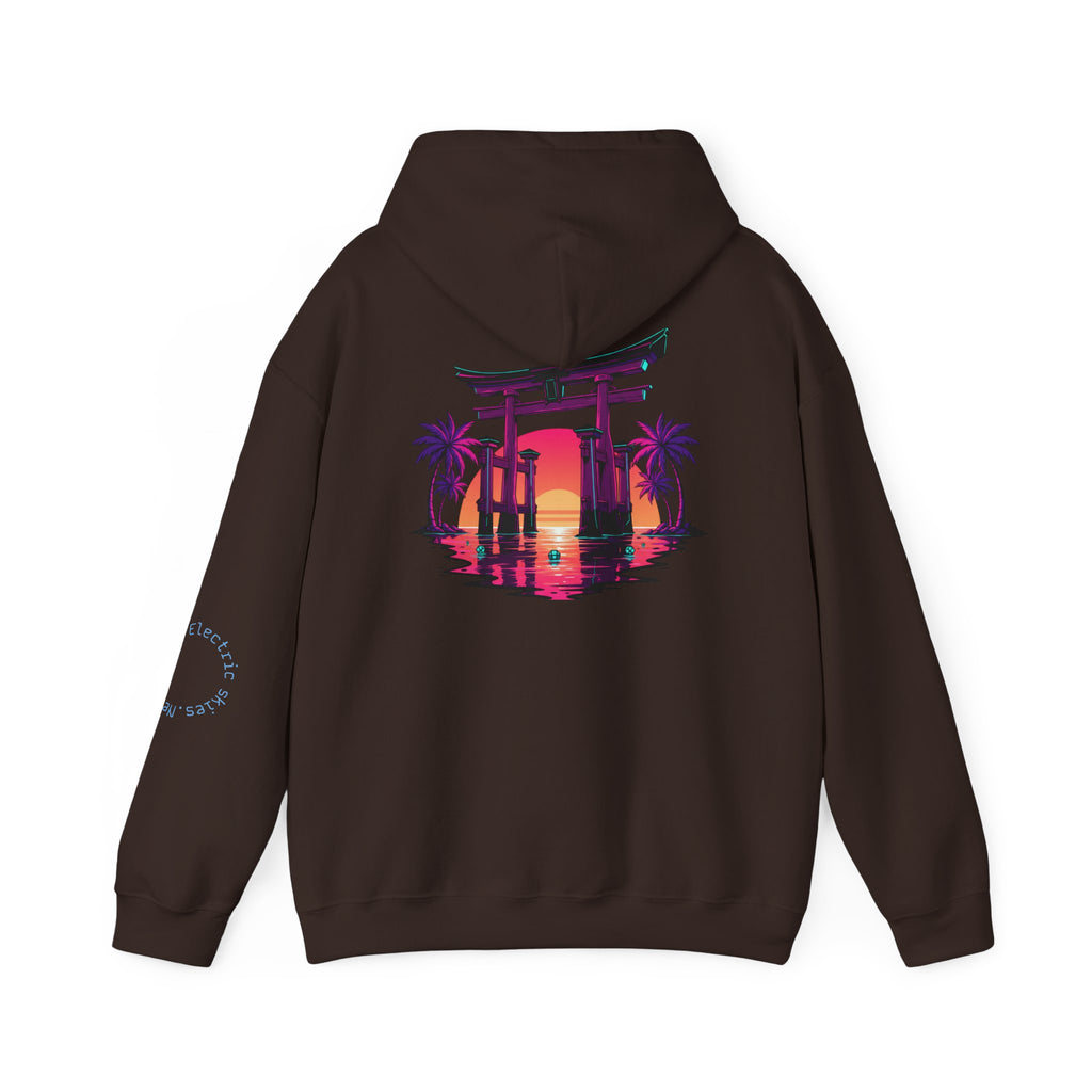 Sunset Torii Hoodie — Japanese Torii Gate Beach Sunset Graphic Hoodie