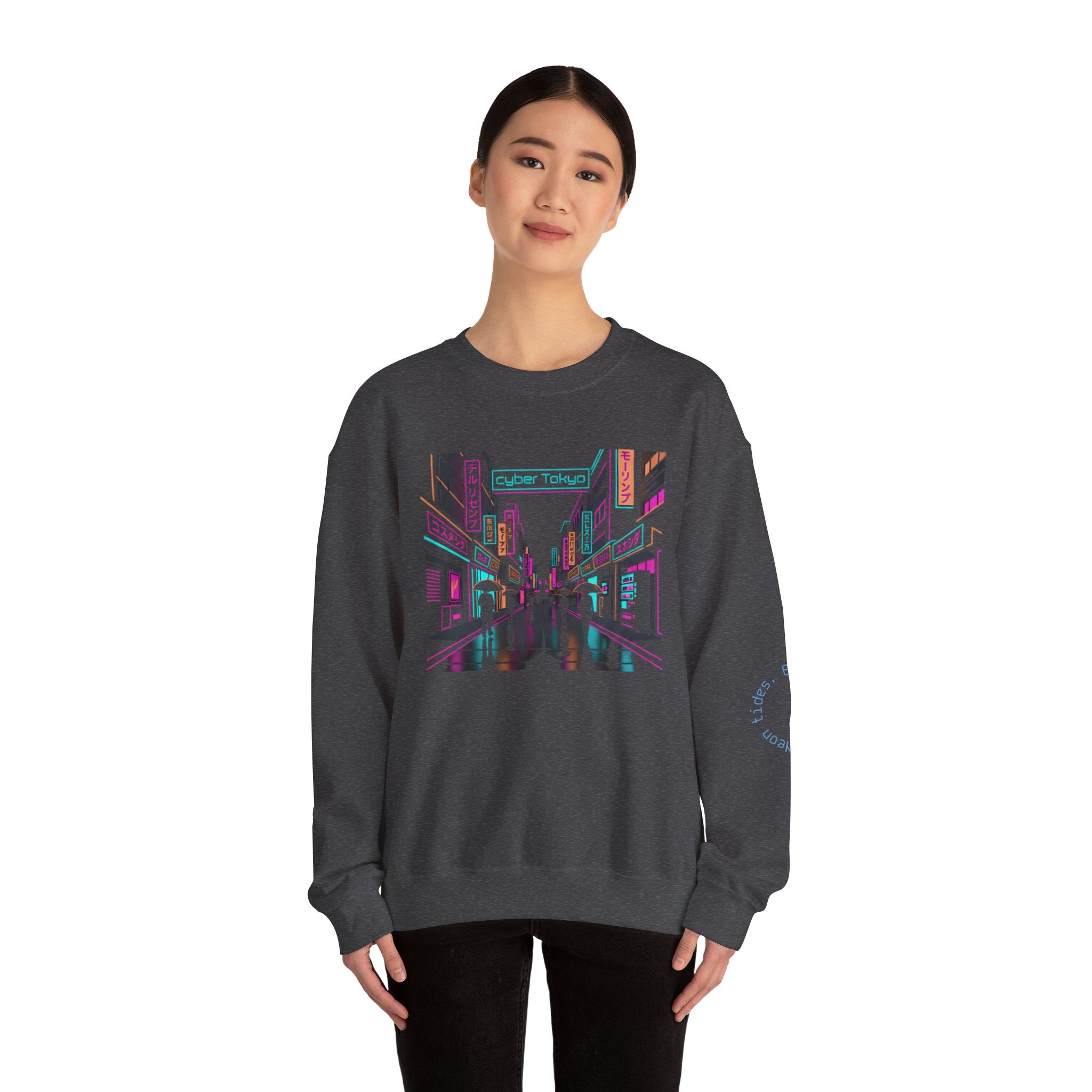 Retro Neon City Crewneck Sweatshirt — Vaporwave Street Scene Design