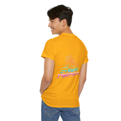 Cyberpunk Tropical Duo Tee — Neon Futuristic Beach Graphic T-Shirt