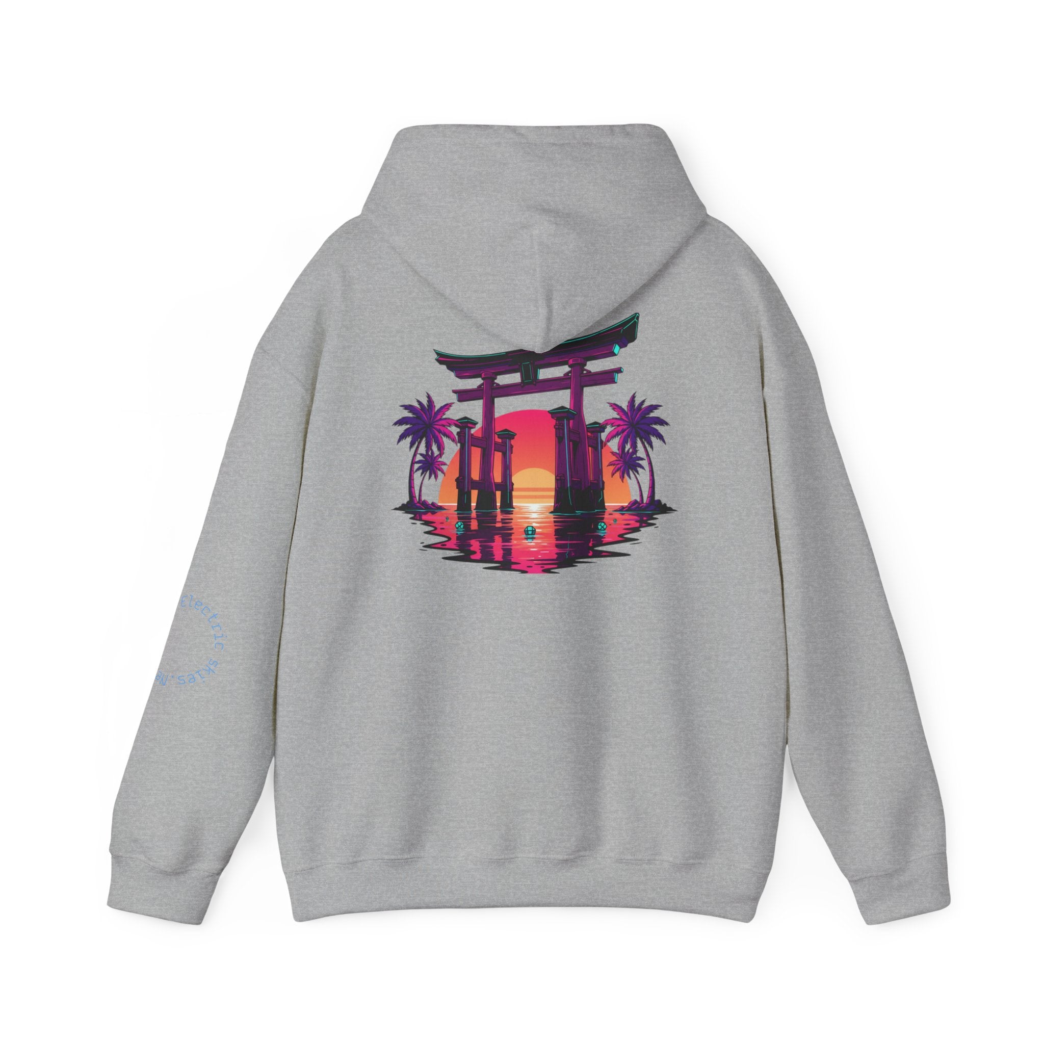 Sunset Torii Hoodie — Japanese Torii Gate Beach Sunset Graphic Hoodie
